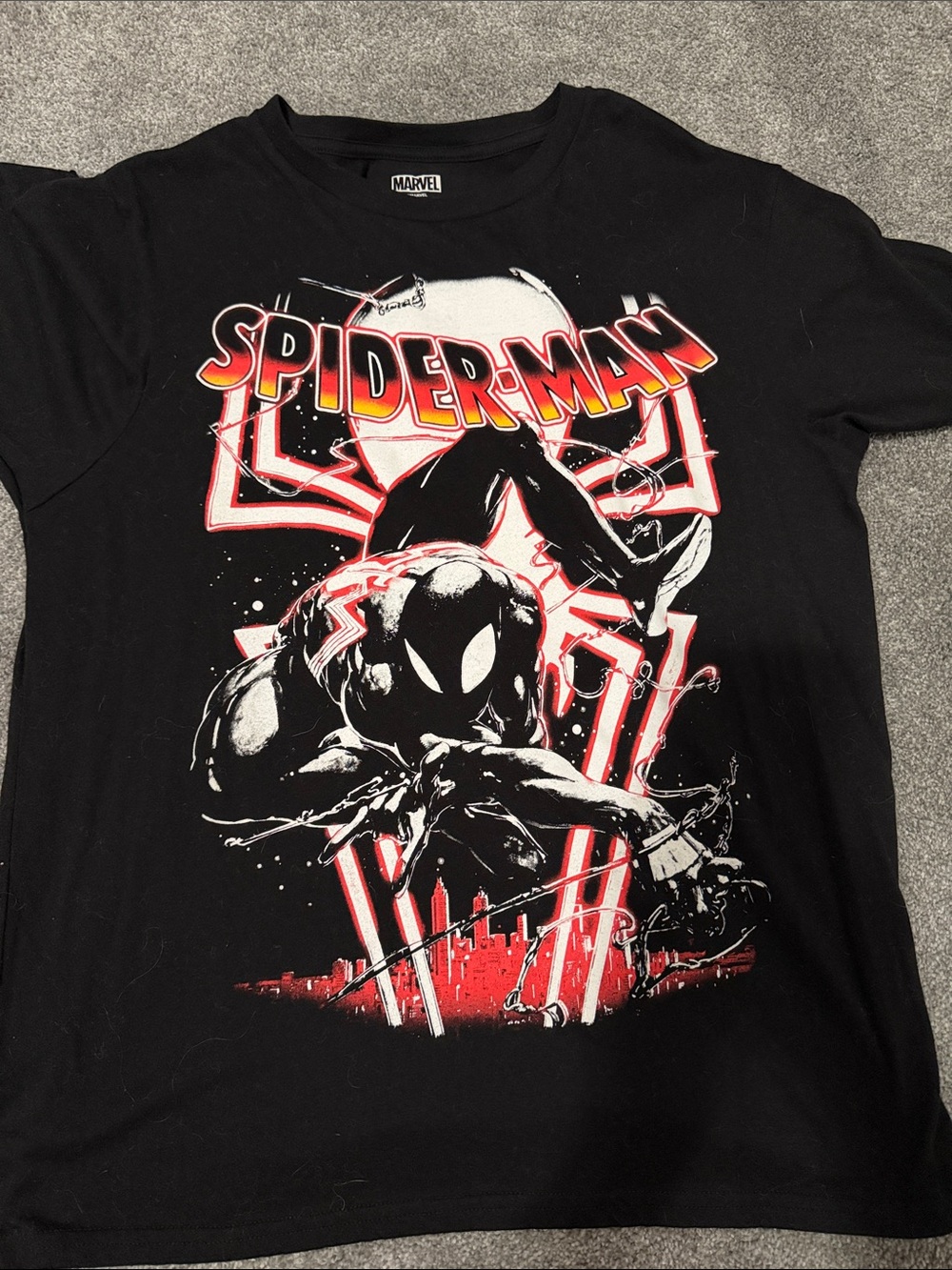 Marvel Black Spider-Man Graphic Tee with Red and White Accents